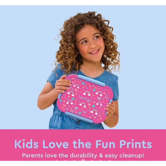 Bentgo Kids Snap & Go Leak-Proof Lunch Box,Pink Blue Butterflies & Rainbows NIB - Picture 5 of 7